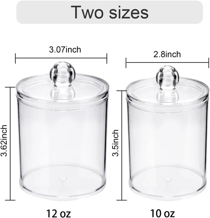 WeiShi 6 Pack Qtip Holder Dispenser -Cotton Ball, Swab, Round Pads, Floss , Small Clear Plastic Apothecary Jar Containers with Lids for Bathroom Storage and Organization, Vanity Organizer - Image 2